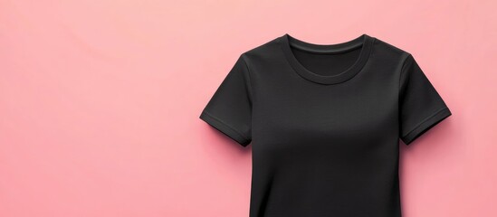 Poster - Black t-shirt on pink background with Copy Space for text placement