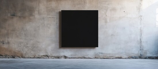 Poster - abstract black square painting on a textured concrete wall with copy space for text placement