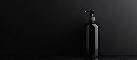 Poster - Black plastic pump bottle on a dark background with copy space for branding or labeling design.