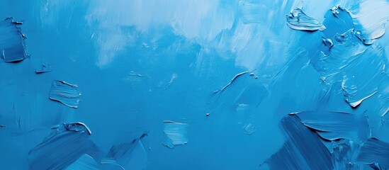 Poster - abstract blue textured background with layered paint strokes in various shades of blue and copy spac
