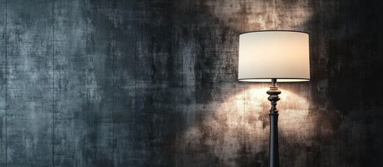 Poster - Retro lamp shining light against a textured dark wall with copy space for text.