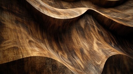 Poster - Wooden surface with wavy texture showcasing unique grain patterns and warm brown tones Copy Space