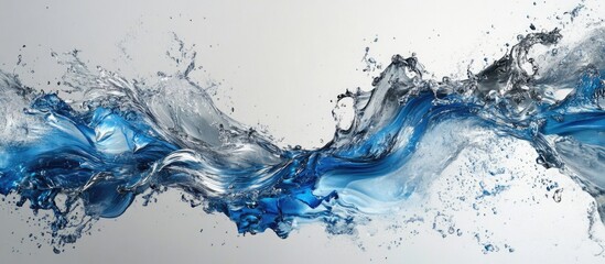 Poster - Blue and clear water splash creating dynamic waves with droplets on a light background Copy Space