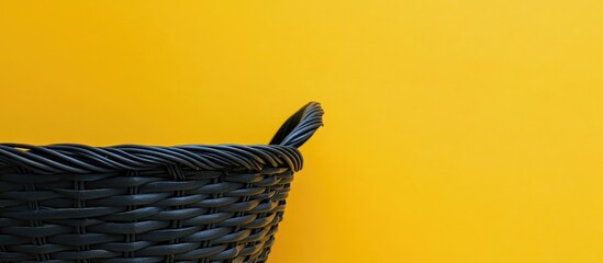 Poster - black woven basket against a solid yellow background with copy space for text placement.
