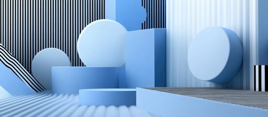 Poster - abstract blue geometric shapes with lines and textures in modern minimalist design copy space