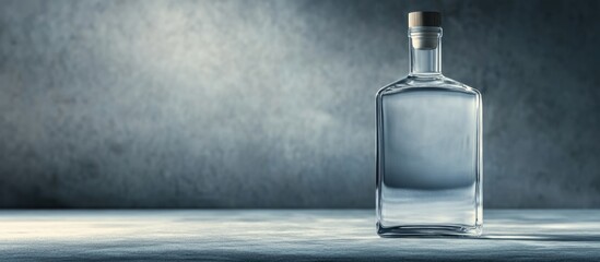 Poster - Glass bottle with clear liquid on a textured surface against a dark background featuring soft light and copy space