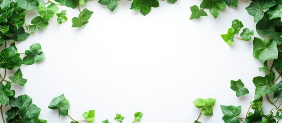 Poster - Green Ivy Leaves Frame on White Background with Copy Space for Text or Graphics