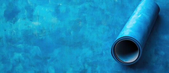 Poster - blue rolled paper against a textured background with a focus on color and detail. copy space availab