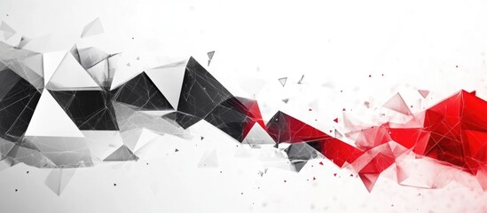 Poster - Abstract geometric background with red, black, and white triangular shapes and lines on a light backdrop with Copy Space.