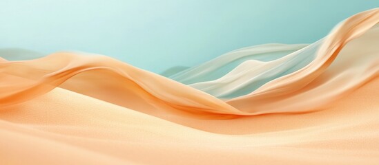 Poster - Abstract fabric waves in soft peach and cream colors on a gentle teal background with Copy Space for text placement