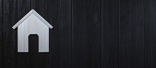 Poster - house icon on dark wooden background with copy space for text or design elements. minimalistic and m