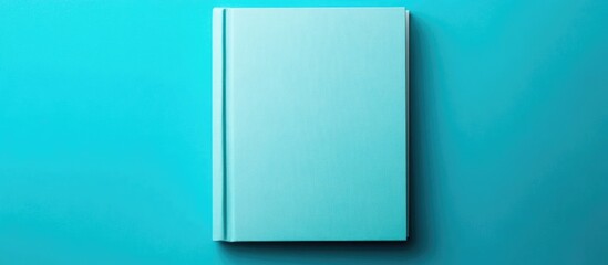 Poster - Blank turquoise book lying on a vibrant blue background with copy space for text or design elements
