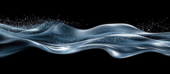 Poster - Abstract flowing water wave with highlights and sparkles on a dark background Copy Space