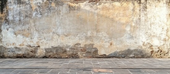 Poster - Weathered concrete wall with textured surface and exposed brick, featuring ample Copy Space for text placement.
