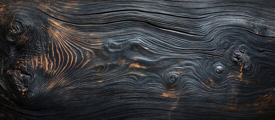 Poster - Dark textured wooden background with intricate grain patterns and a smooth finish featuring natural variations and tonal contrasts Copy Space