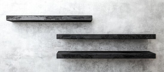 Poster - Black floating shelves against a textured concrete wall with Copy Space for text placement.