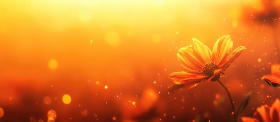Poster - Sunset Floral Scene with Orange Flowers and Soft Bokeh Background Ideal for Text Overlay Copy Space