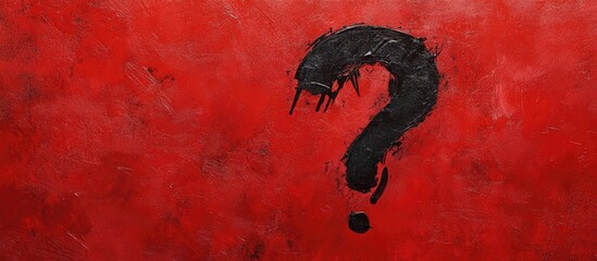 Poster - red abstract background with black question mark symbol and textured paint, with ample copy space fo