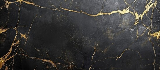 Poster - Black marble texture with golden veins and detailed patterns Copy Space