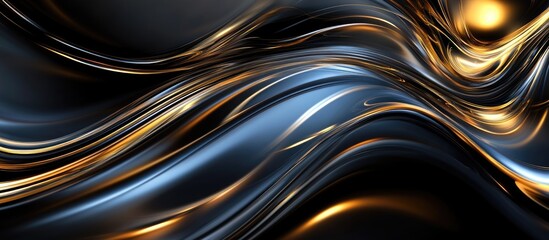Poster - abstract metallic wave pattern with smooth flowing lines in dark blue and gold tones featuring copy 