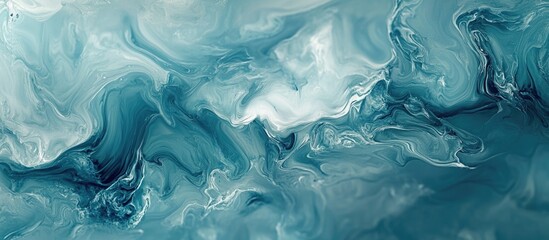 Poster - Abstract turquoise and white fluid art surface with smooth waves and swirls ideal for backgrounds or textures Copy Space