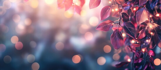 Poster - Bokeh background with colorful leaves and soft glowing lights with Copy Space for text placement