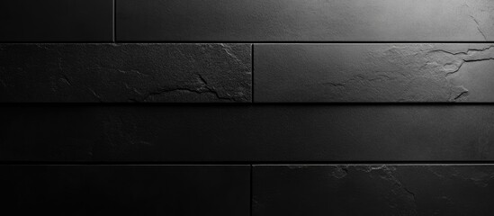 Poster - black textured slate wall surface with horizontal lines and natural patterns suitable for background