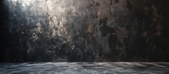 Poster - Grunge textured wall with reflective water surface and dramatic lighting in a dark setting Copy Space