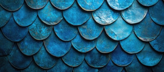 Poster - Blue fish scale texture background with various shades and finishes providing visual interest and depth ideal for design projects Copy Space