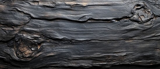 Poster - Textured black burnt wood surface with natural patterns and knots suitable for background or design purposes with Copy Space.