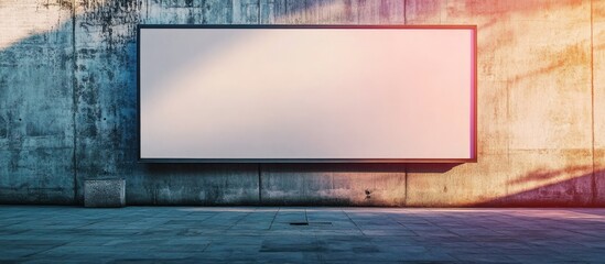 Poster - Blank advertising billboard on concrete wall with sunlight reflections and copy space for text placement