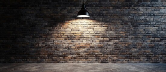 Poster - industrial interior with exposed brick wall and pendant lamp illuminating space with copy space for 