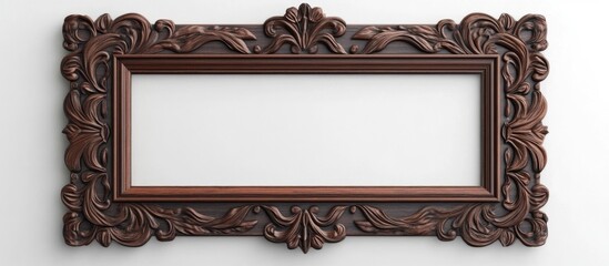 Poster - Ornate wooden picture frame with intricate carvings and empty Copy Space for artwork or photographs.