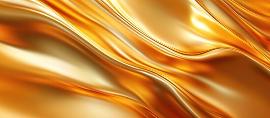 Fototapete - Textured golden satin fabric background with flowing waves and folds ideal for design projects Copy Space