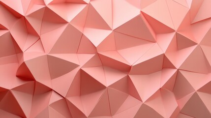 Fototapete - Abstract geometric paper texture in soft pink color with triangular shapes and three-dimensional facets Copy Space