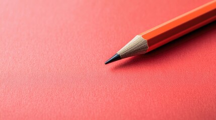 Wall Mural - Red Background with Close-up of a Black-Nibbed Pencil Ideal for Creative Projects or Educational Content with Space for Text