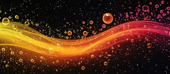 Wall Mural - Colorful abstract background with flowing lines and bubbles on dark backdrop Copy Space.