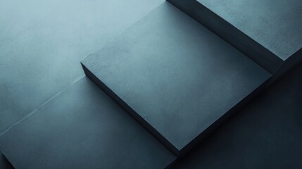 Fototapete - Abstract geometric design of three dark blue concrete steps with copy space for text or branding use.