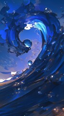Poster - Abstract Blue Wave with Celestial Spheres