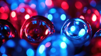 Poster - Colorful abstract background of red and blue reflective orbs with bokeh effect Copy Space