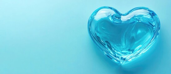 Poster - Transparent water heart shape on a light blue background with Copy Space for text placement