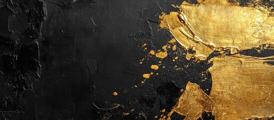 Aufkleber - abstract black and gold textured background with metallic sheen and paint splatters featuring copy s