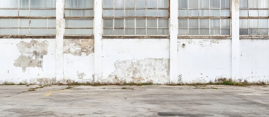 Aufkleber - Industrial Building White Facade with Uninsulated Wall and Text Space in Grungy Urban Setting Under Soft Natural Light