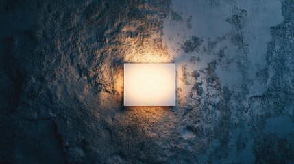 Aufkleber - White square light fixture illuminating textured wall highlighting surface contrast and creating a warm atmospheric effect in interior design