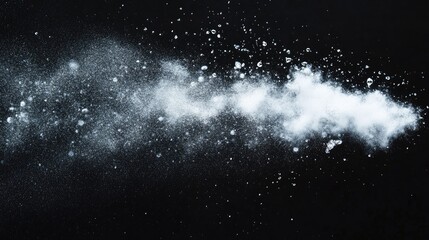 Poster - White Spray or Mist over Black Background with Water Droplets and Empty Space for Custom Text or Design Elements