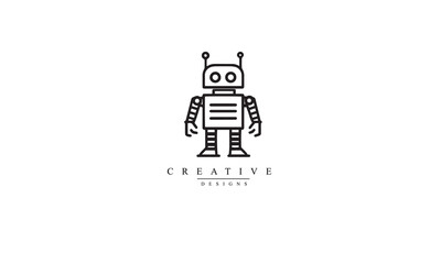 Fototapete - Robot line black icon. linear style sign for mobile concept and web design. Robot outline vector icon. Symbol, logo illustration. Vector graphics white background