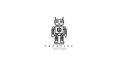 Fototapete - Robot line black icon. linear style sign for mobile concept and web design. Robot outline vector icon. Symbol, logo illustration. Vector graphics white background