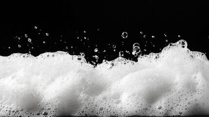 Aufkleber - White Soap Bubbles Creating Dynamic Foam Texture Against a Black Background Capturing Freshness and Cleanliness in Imagery