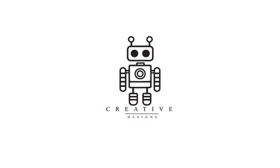 Fototapete - Robot line black icon. linear style sign for mobile concept and web design. Robot outline vector icon. Symbol, logo illustration. Vector graphics white background