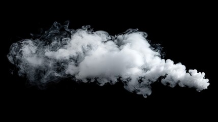 Poster - White smoke plume swirling on black background creating an abstract ethereal effect for artistic and design purposes
